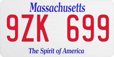 MA license plate 9ZK699