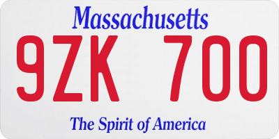 MA license plate 9ZK700