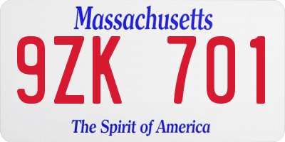 MA license plate 9ZK701