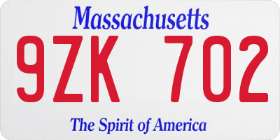 MA license plate 9ZK702