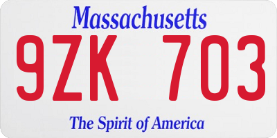 MA license plate 9ZK703