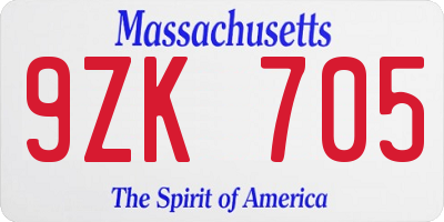 MA license plate 9ZK705