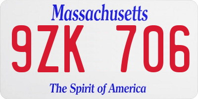 MA license plate 9ZK706