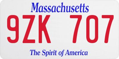 MA license plate 9ZK707