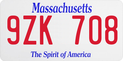 MA license plate 9ZK708