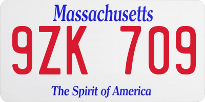 MA license plate 9ZK709