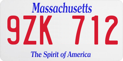 MA license plate 9ZK712