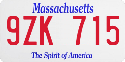 MA license plate 9ZK715