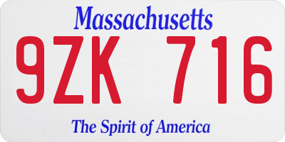 MA license plate 9ZK716