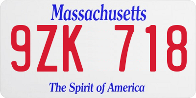 MA license plate 9ZK718