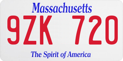MA license plate 9ZK720