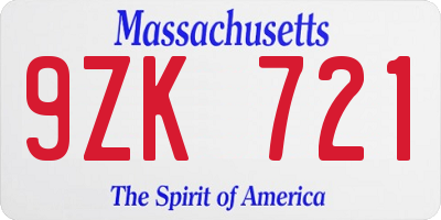 MA license plate 9ZK721