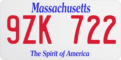 MA license plate 9ZK722