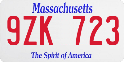 MA license plate 9ZK723