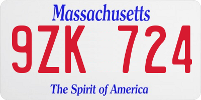 MA license plate 9ZK724