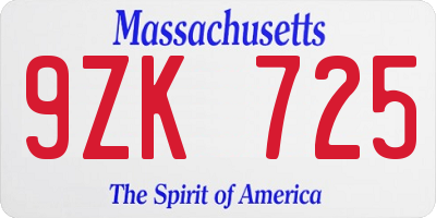 MA license plate 9ZK725