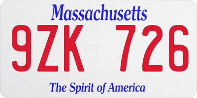 MA license plate 9ZK726