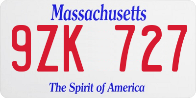 MA license plate 9ZK727