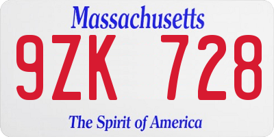 MA license plate 9ZK728