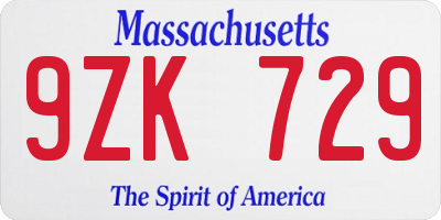 MA license plate 9ZK729