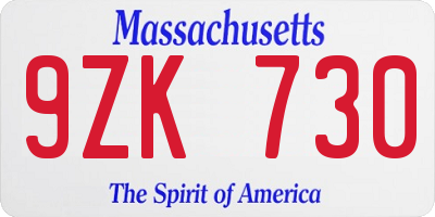 MA license plate 9ZK730