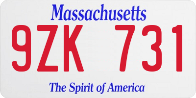 MA license plate 9ZK731