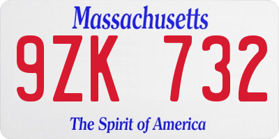 MA license plate 9ZK732