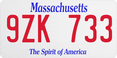MA license plate 9ZK733