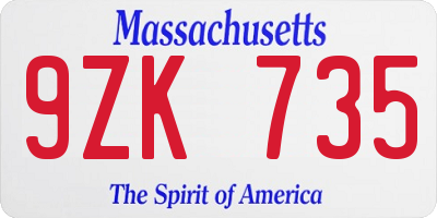 MA license plate 9ZK735