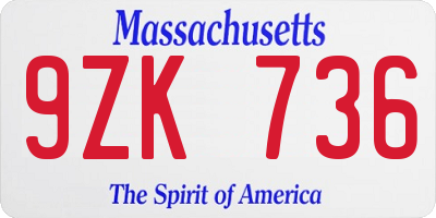 MA license plate 9ZK736