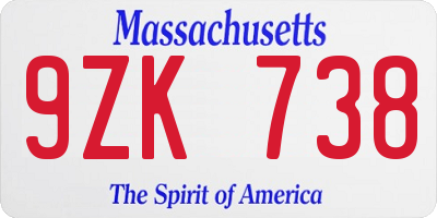 MA license plate 9ZK738
