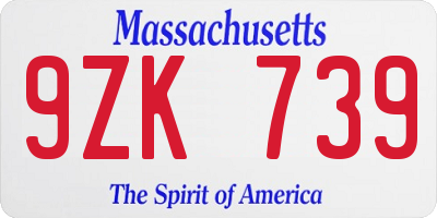 MA license plate 9ZK739