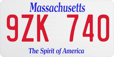 MA license plate 9ZK740