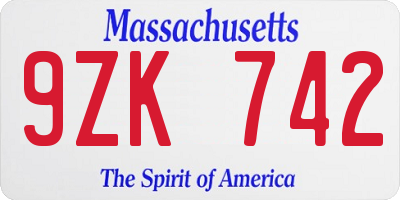 MA license plate 9ZK742