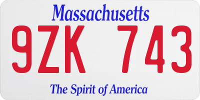 MA license plate 9ZK743