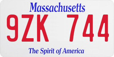 MA license plate 9ZK744