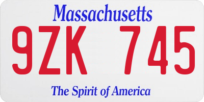 MA license plate 9ZK745