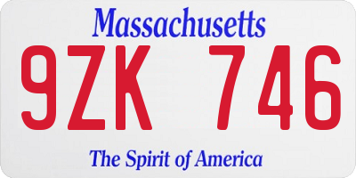 MA license plate 9ZK746