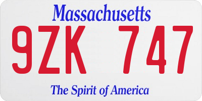 MA license plate 9ZK747