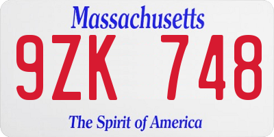 MA license plate 9ZK748