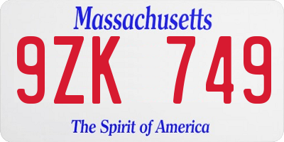 MA license plate 9ZK749