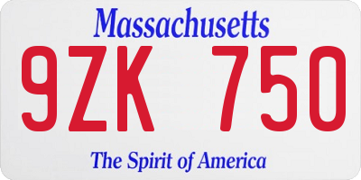 MA license plate 9ZK750