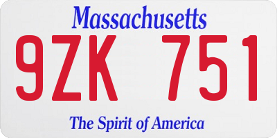 MA license plate 9ZK751