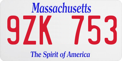 MA license plate 9ZK753