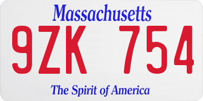 MA license plate 9ZK754