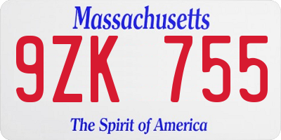 MA license plate 9ZK755