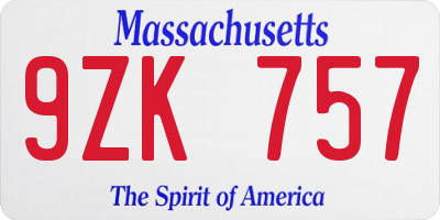 MA license plate 9ZK757