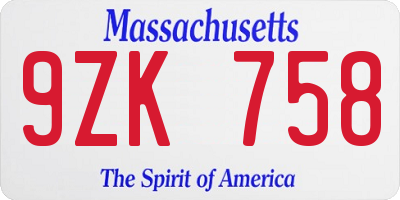 MA license plate 9ZK758