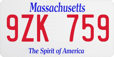 MA license plate 9ZK759