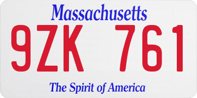 MA license plate 9ZK761